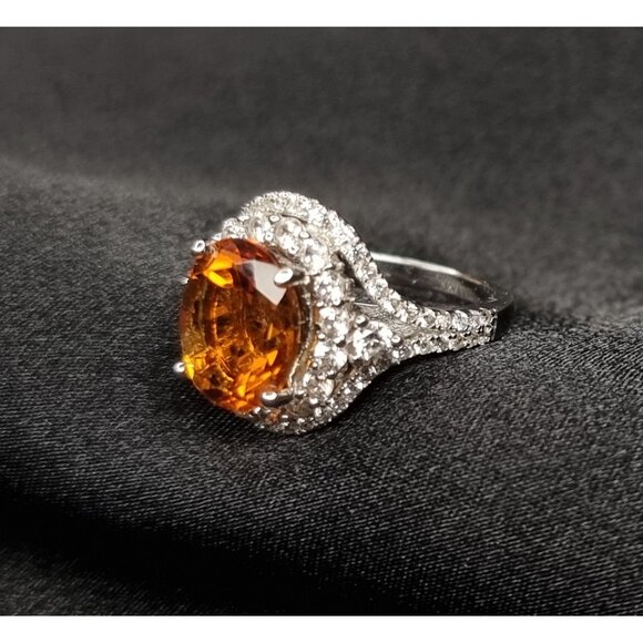 Citrine & CZ Ring Sterling Silver 925 Size 5.5 Elegant JCL China - Picture 3 of 6
